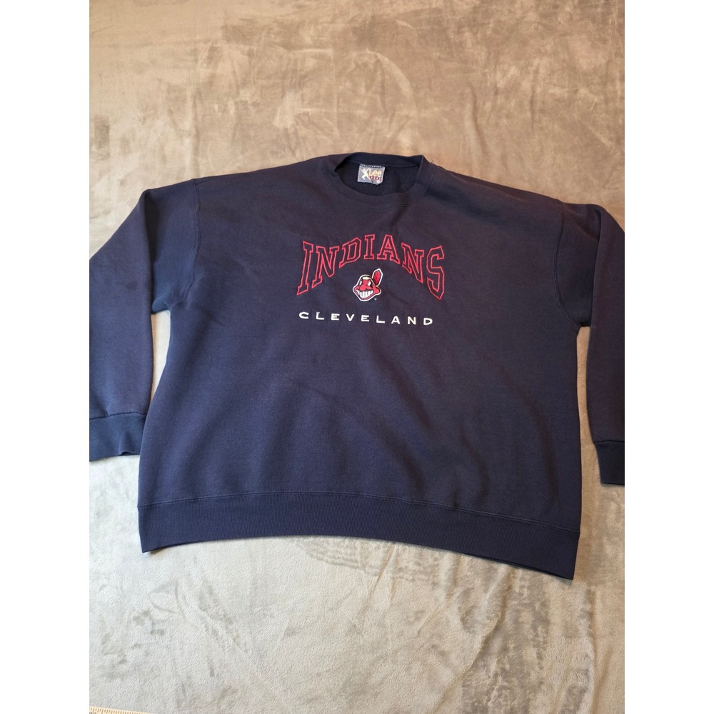 Lee Sport Sweatshirt Mens XXL Navy Blue Cleveland Indians Chief Wahoo Vintage